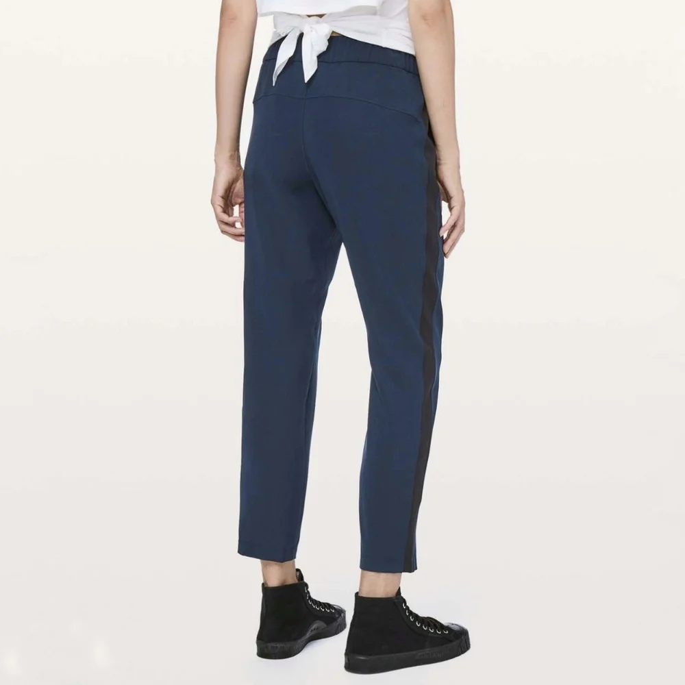 Lululemon Athletica On the Fly Woven Navy with Black Track Stripe Pants